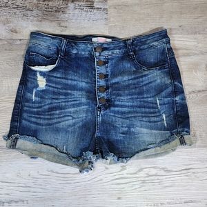 Refuge, Distressed Jean Shorts, Button Fly, Size 12